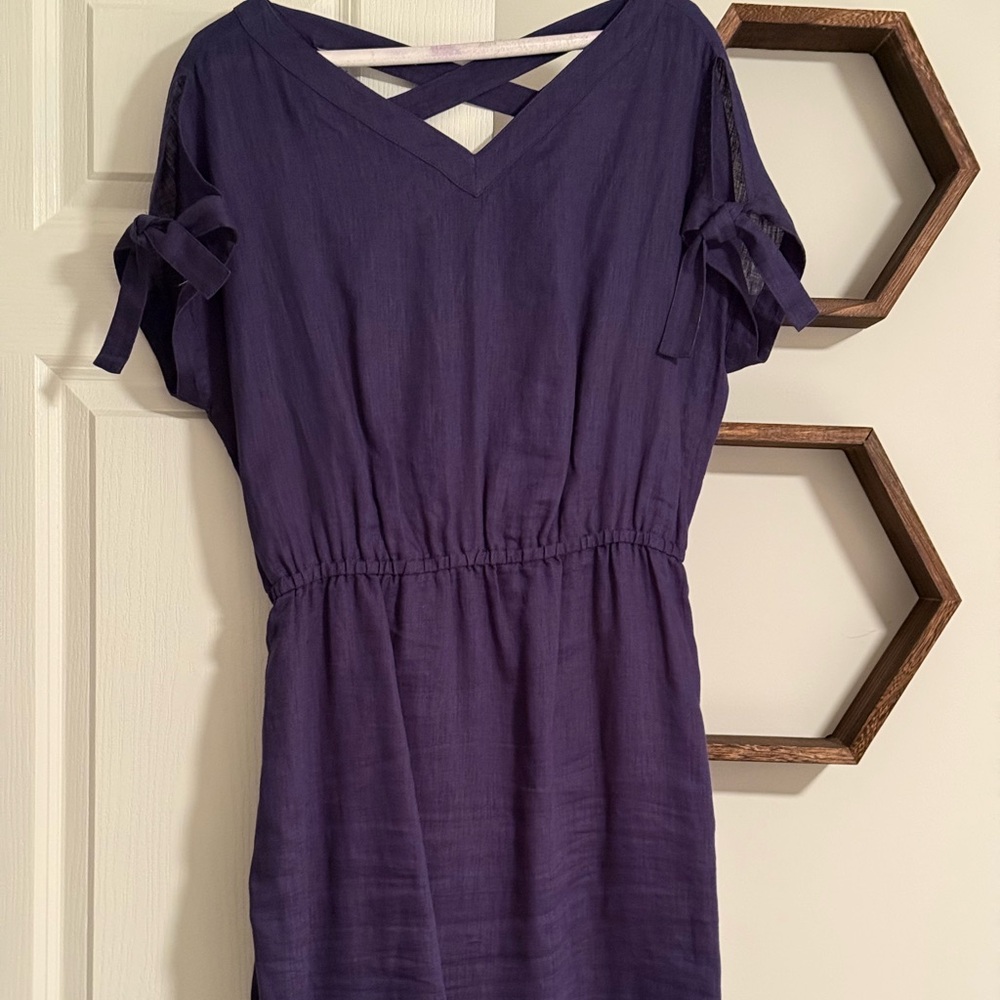 Anne Klein Linen Navy Blue Dress